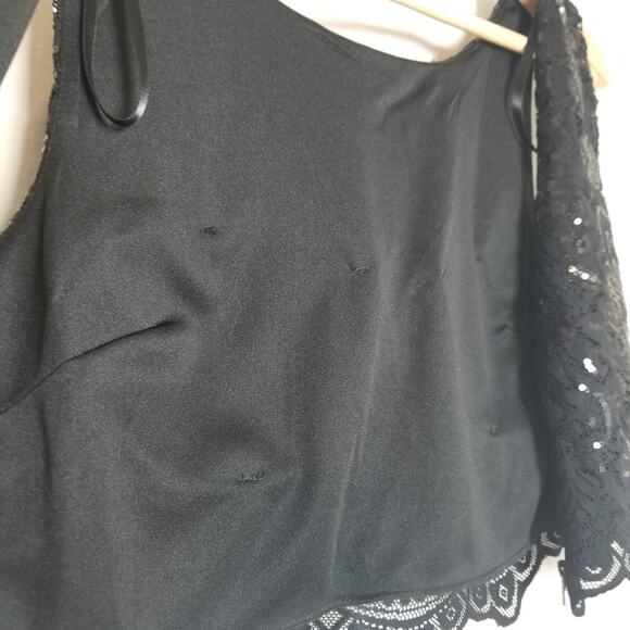 City Studio Lace Crop Top Sequins Sz 5 Black Whimsygoth Statement Club Party Fun - Picture 8 of 8